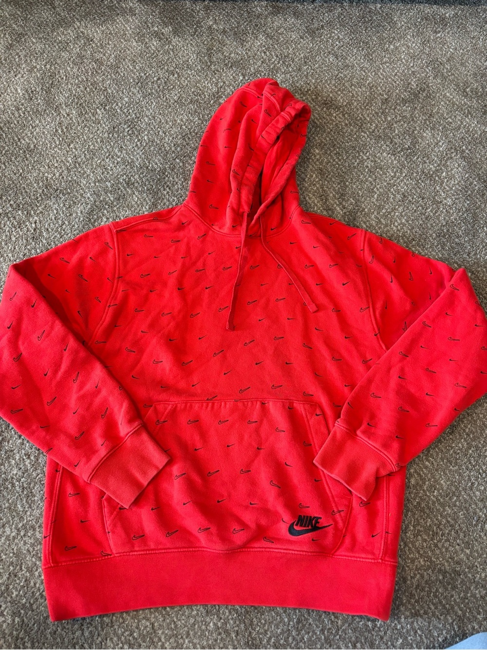 Nike Red Pullover Hoodie with Mini Black Swoosh Print